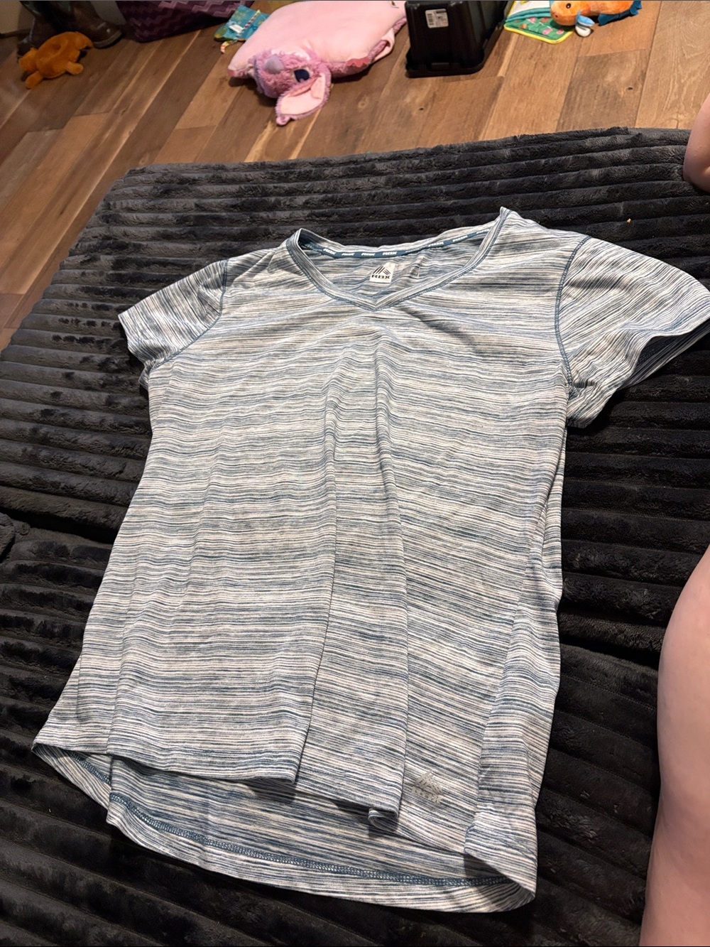 RBX Women's Short Sleeve Stripe Tee in Light Blue and White